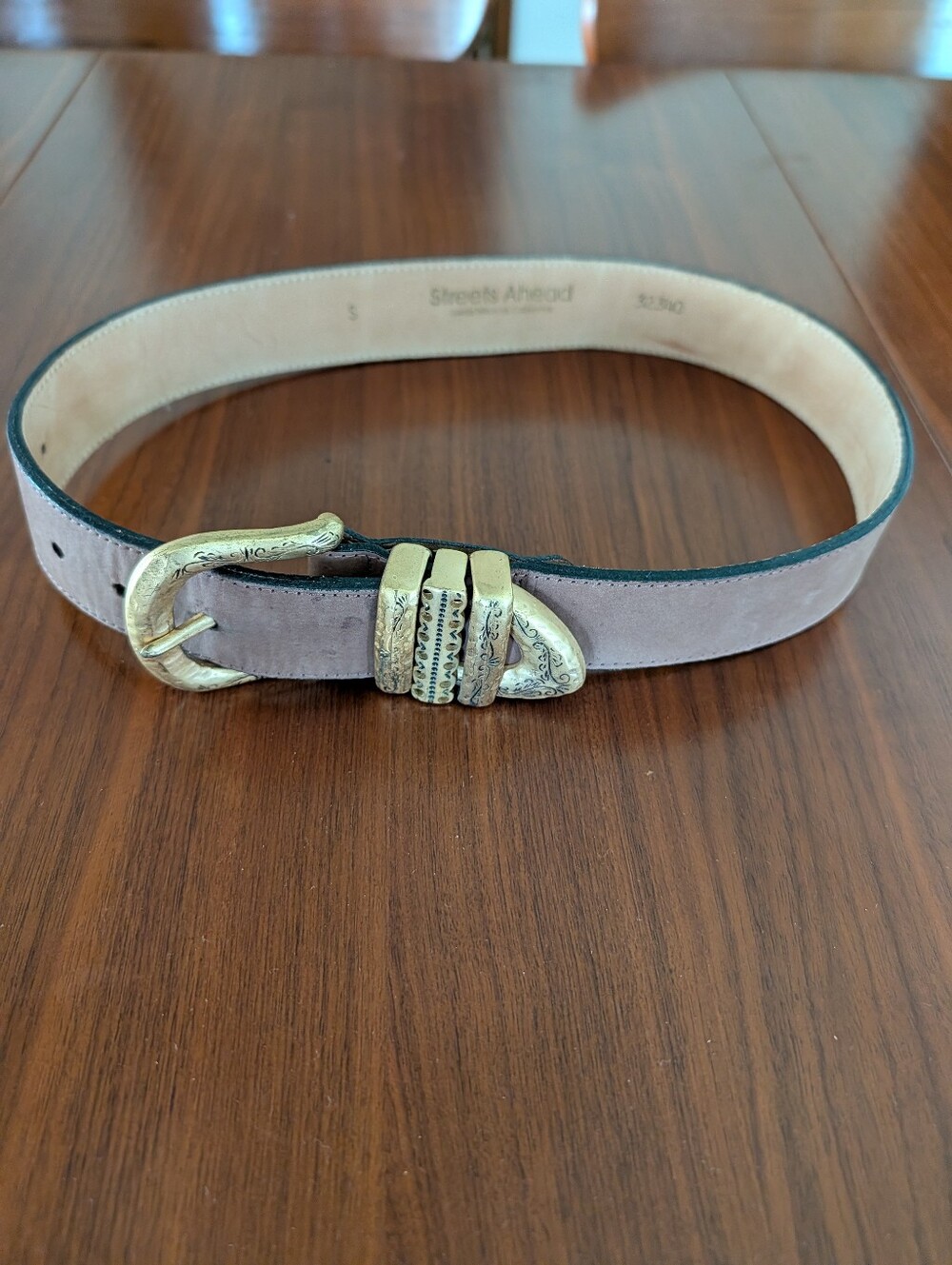 Vintage Streets Ahead Brown Leather Brass Belt Size Small 32340 Santa Monica CA